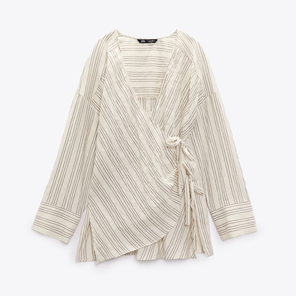 Zara Striped Rustic Shirt With Ties. Size L NWT - Picture 2 of 5